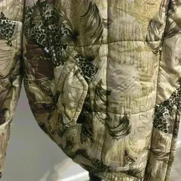 100% Silk Tan Leopard Abstract Anna & Frank Bomber Jacket Size Medium Vintage - Picture 3 of 11
